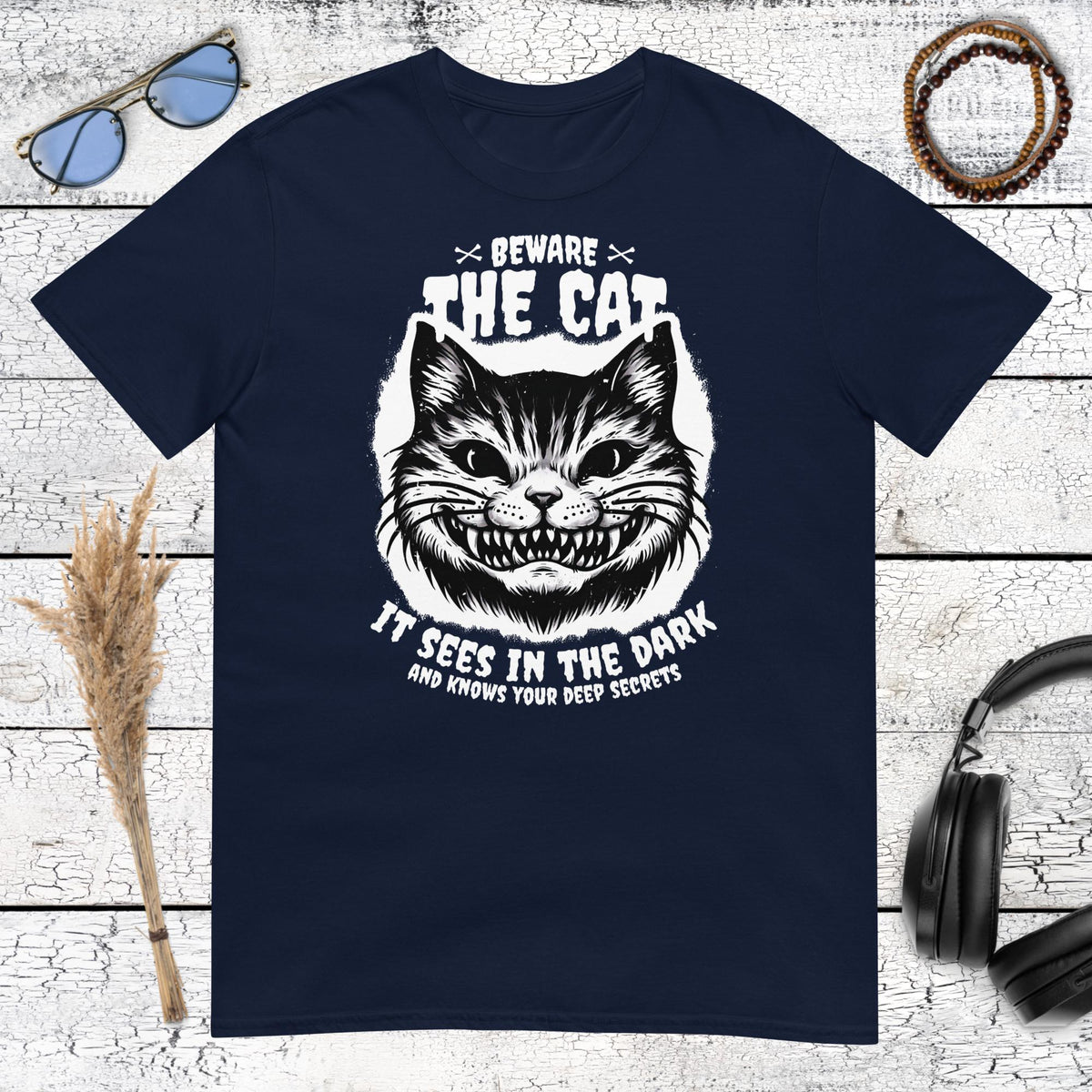 Beware The Cat T-Shirt – navy, front view