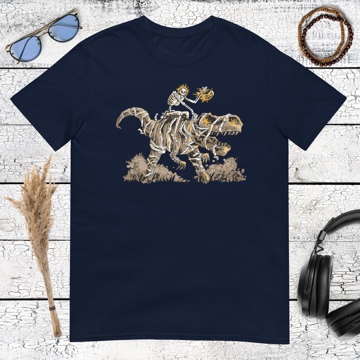 Skeleton Rider T-Rex T-Shirt – navy, front view