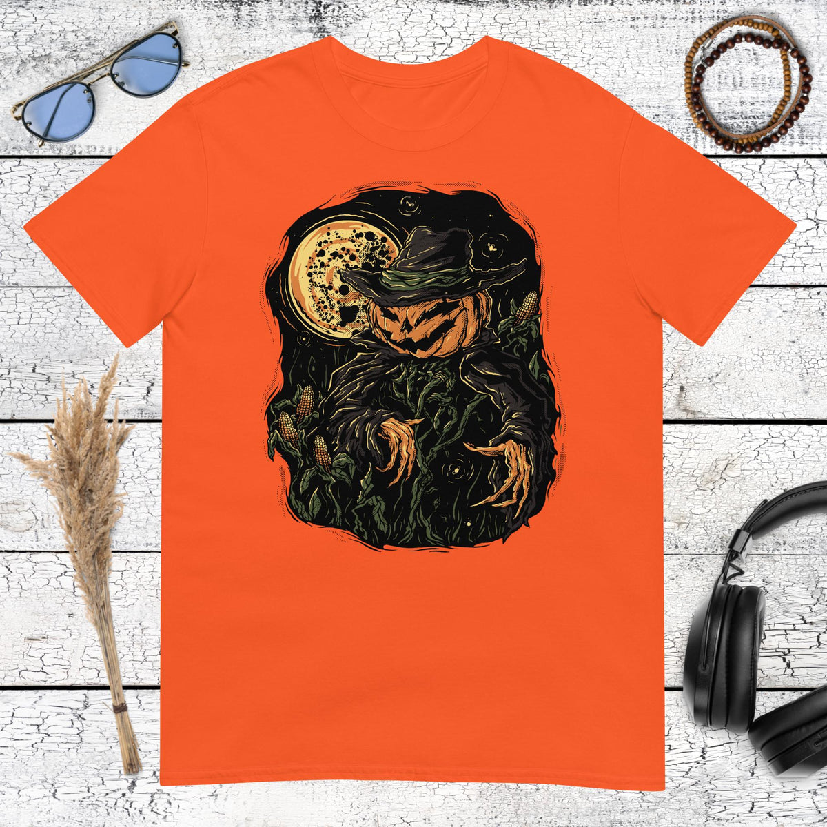 Pumpkin Scarecrow Halloween T-Shirt – orange, front view