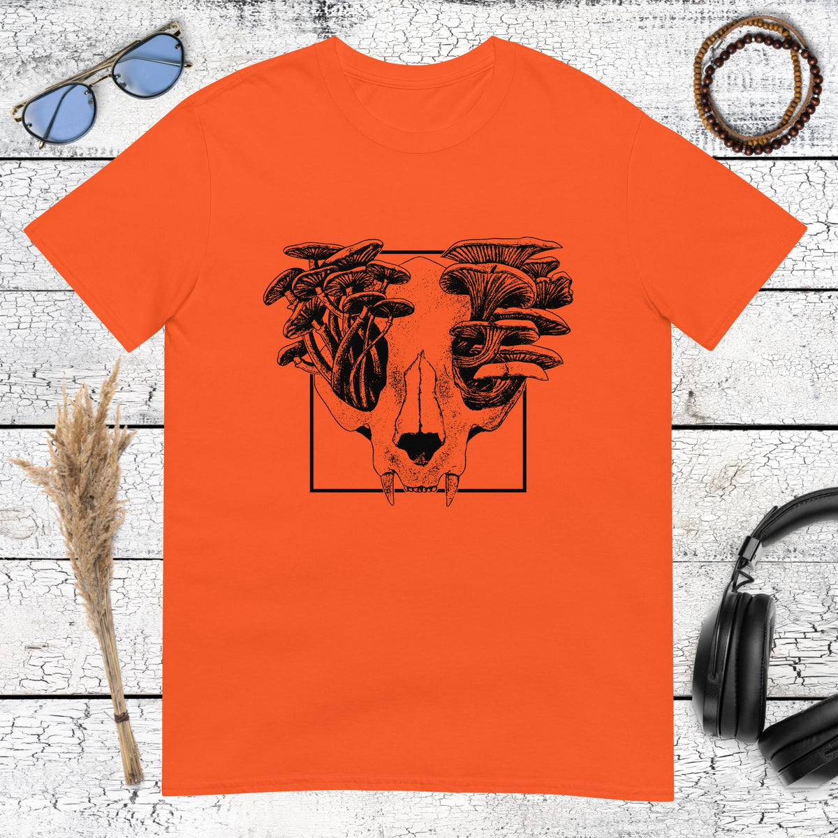 Mushroom Cat Skull T-Shirt – orange, front view