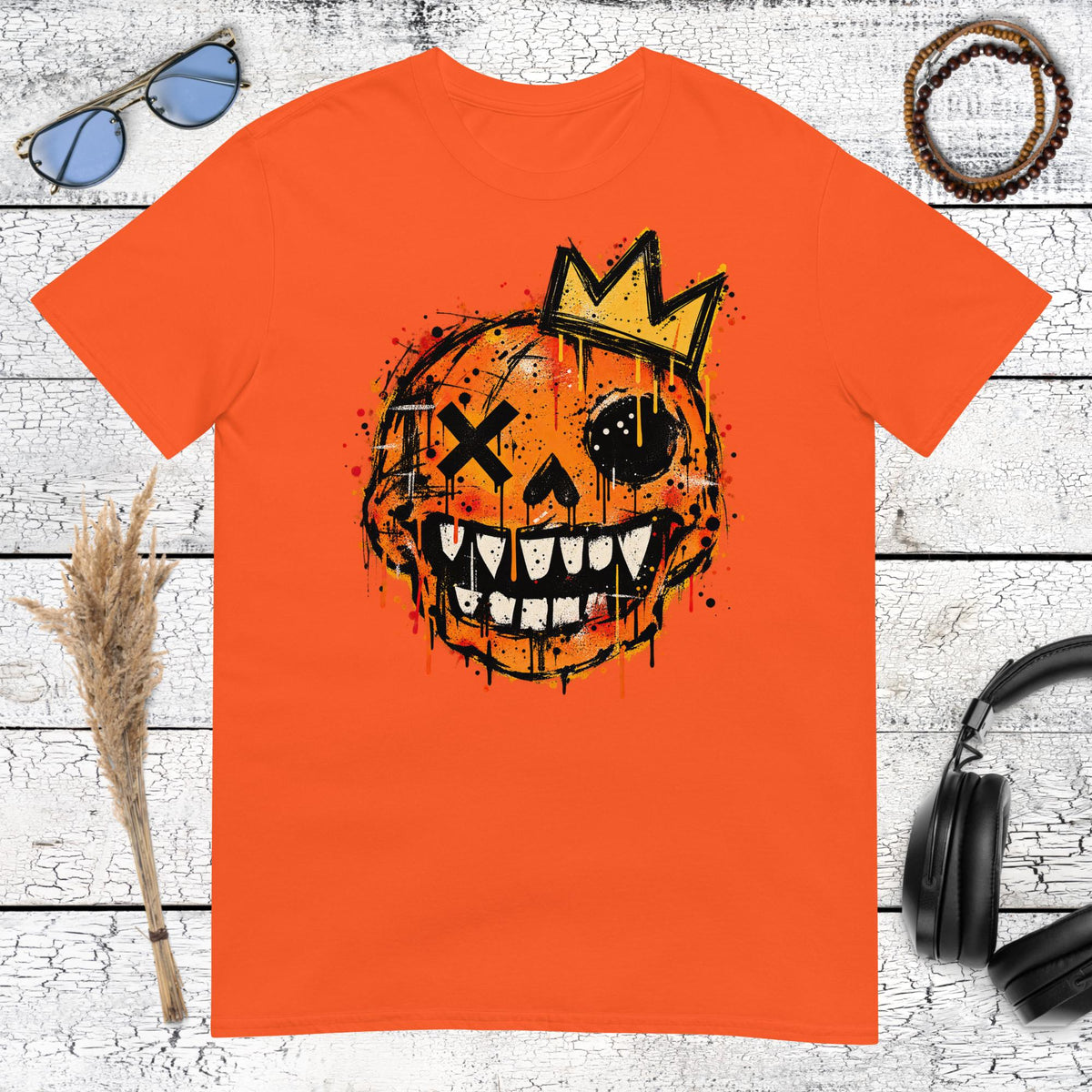 Basquiat Inspired Crown Pumpkin T-Shirt – orange, front view