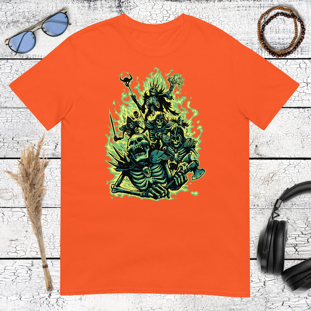 Undead Army Skeleton Horror T-Shirt – orange, front view