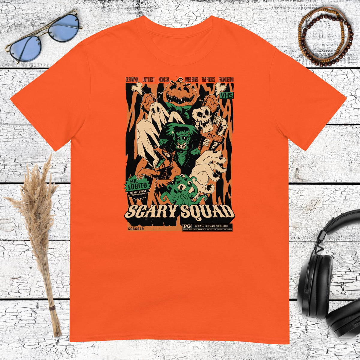 Scary Squad Retro Horror T-Shirt – orange, front view