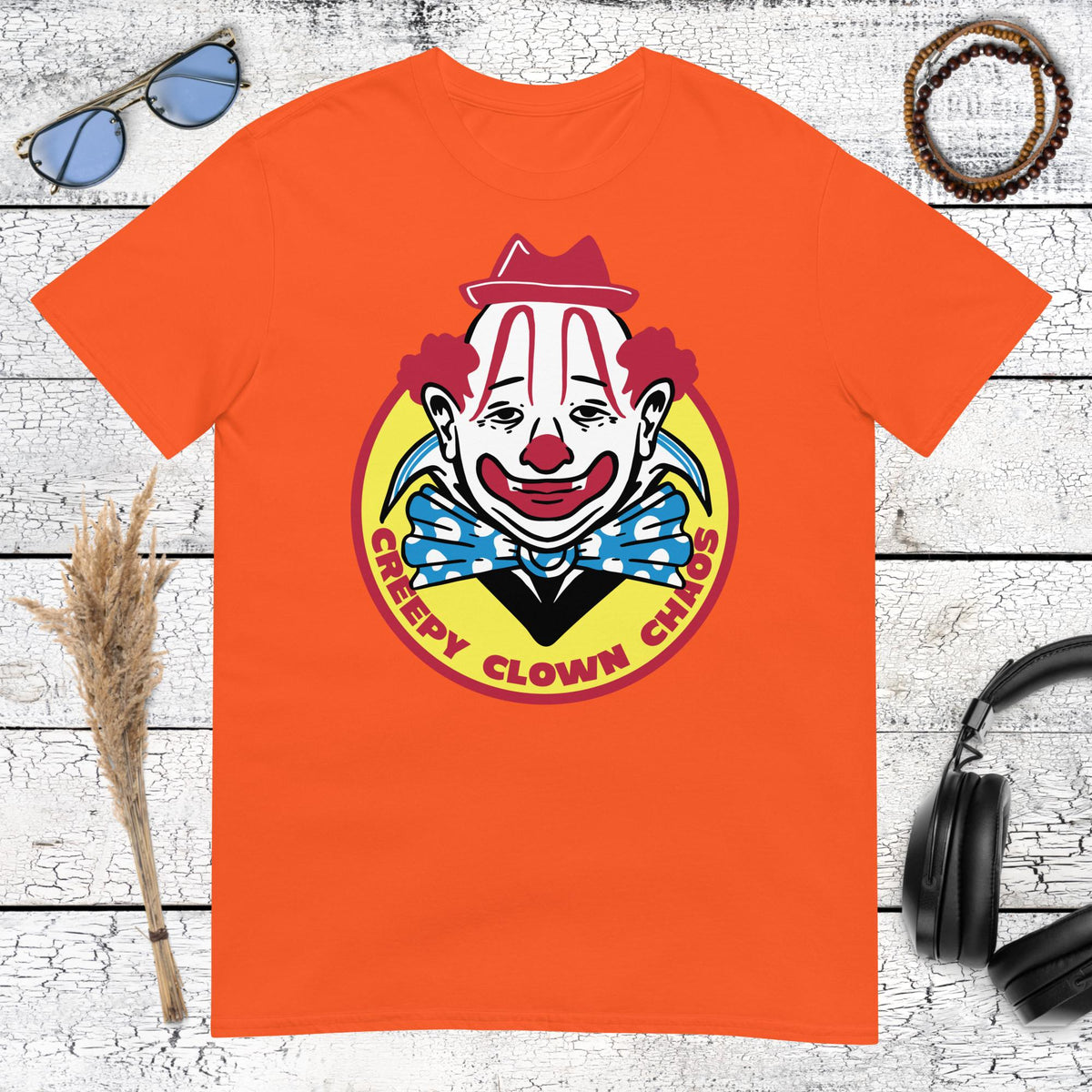 Creepy Clown Club T-Shirt – orange, front view