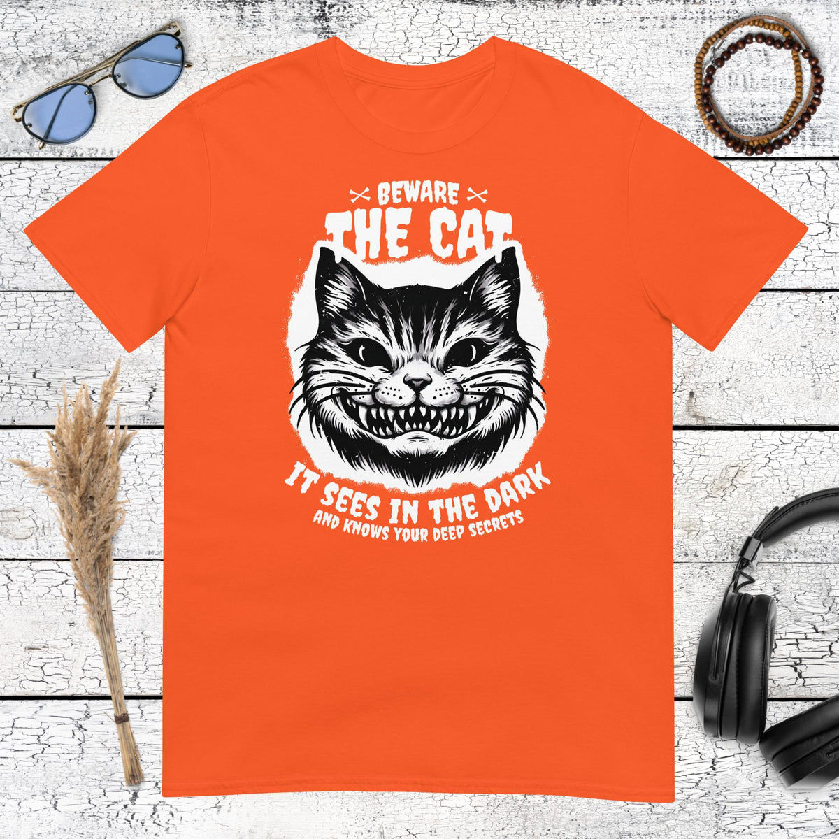 Beware The Cat T-Shirt – orange, front view