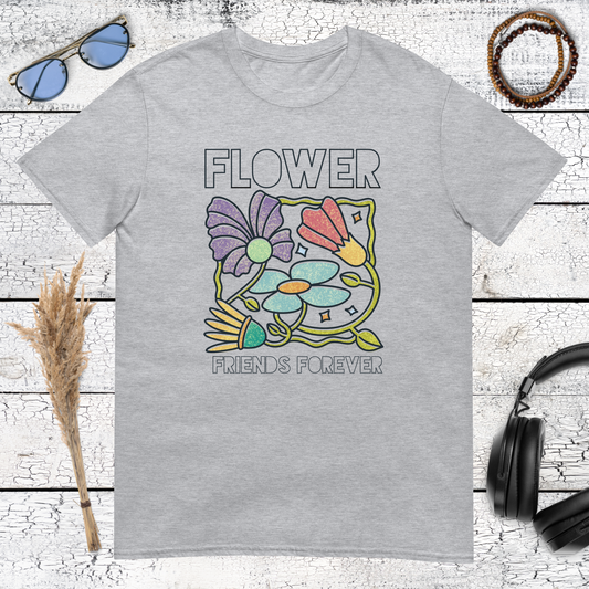 Flower Friends Forever T-Shirt – sport grey, front view