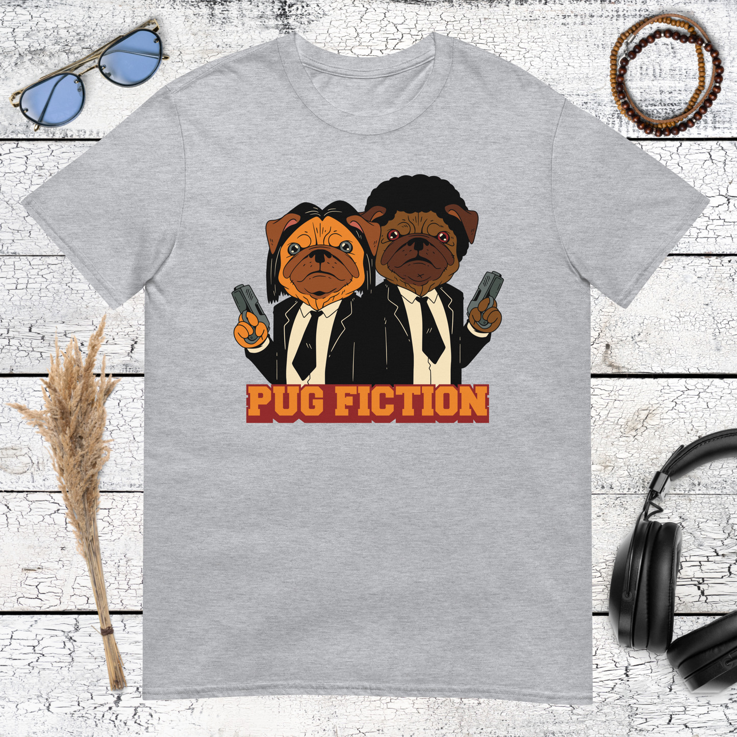 Pug Fiction t-shirt in sport grey color version