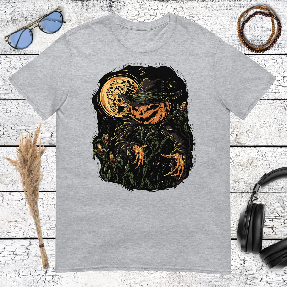 Pumpkin Scarecrow Halloween T-Shirt – sport grey, front view