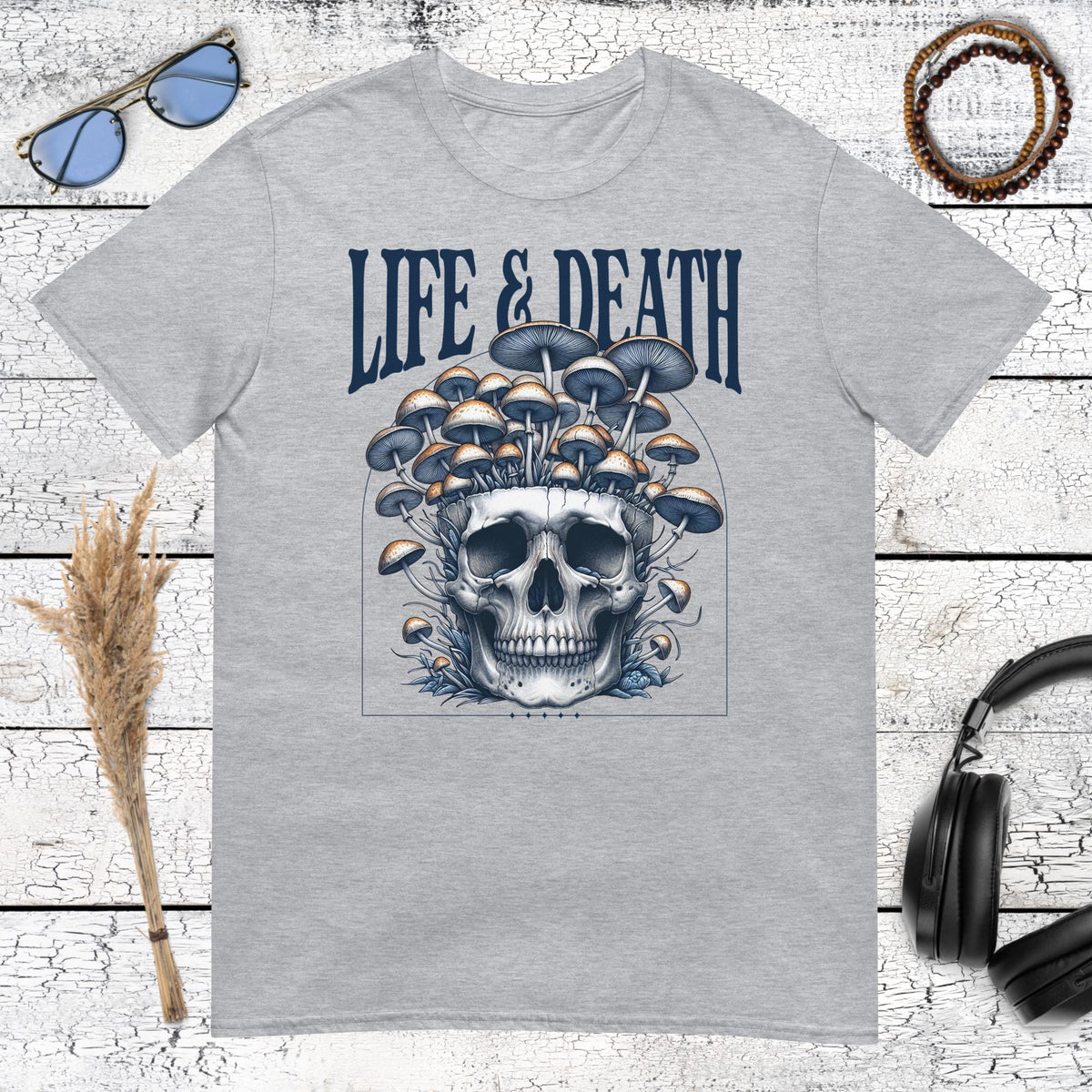 Life & Death Mushroom Skull T-Shirt – sport grey, front view