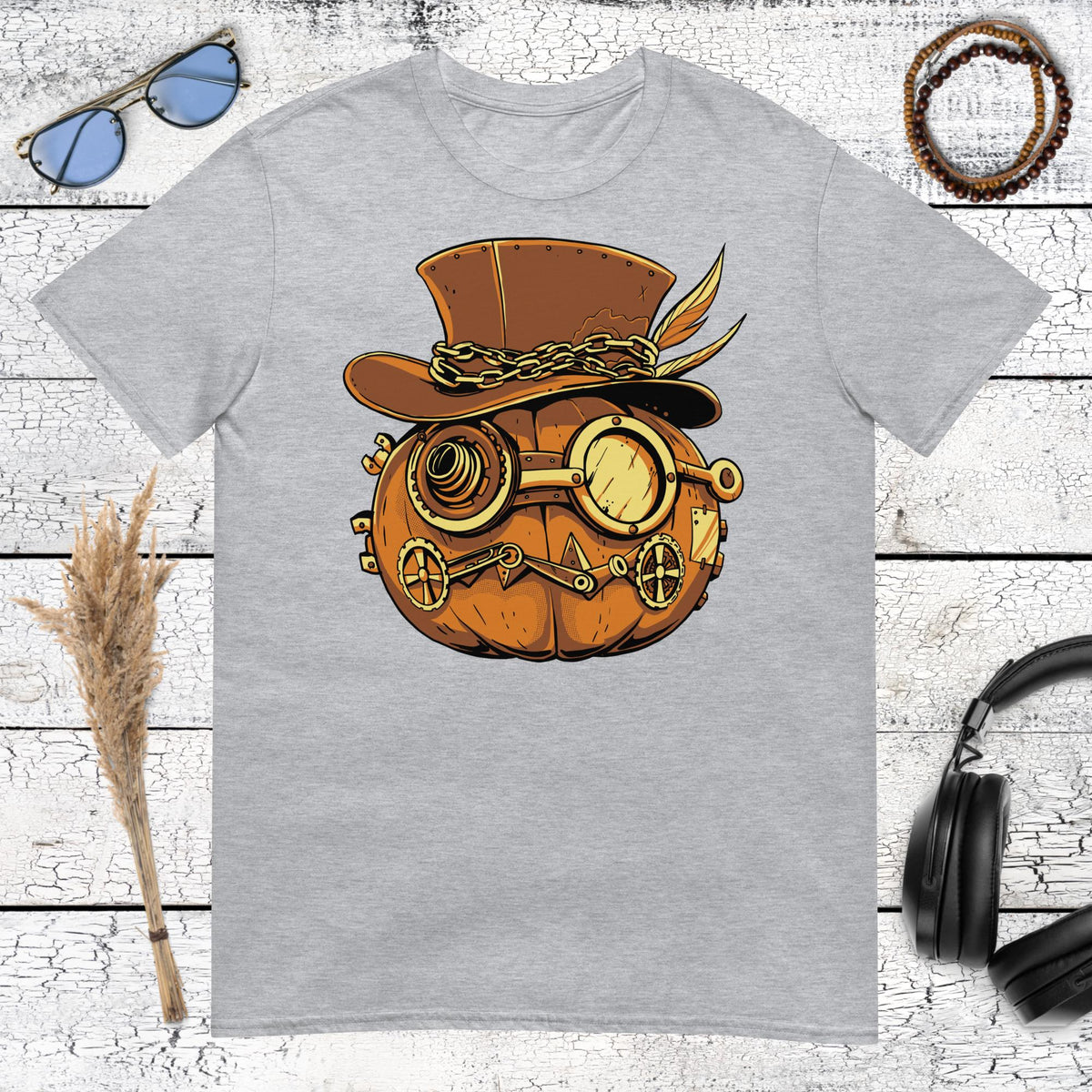 Steampunk Pumpkin Halloween T-Shirt – sport grey, front view