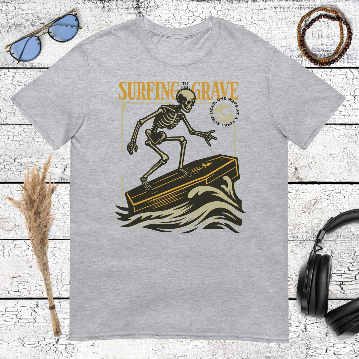 Surfing to the Grave T-Shirt – sport grey, front view