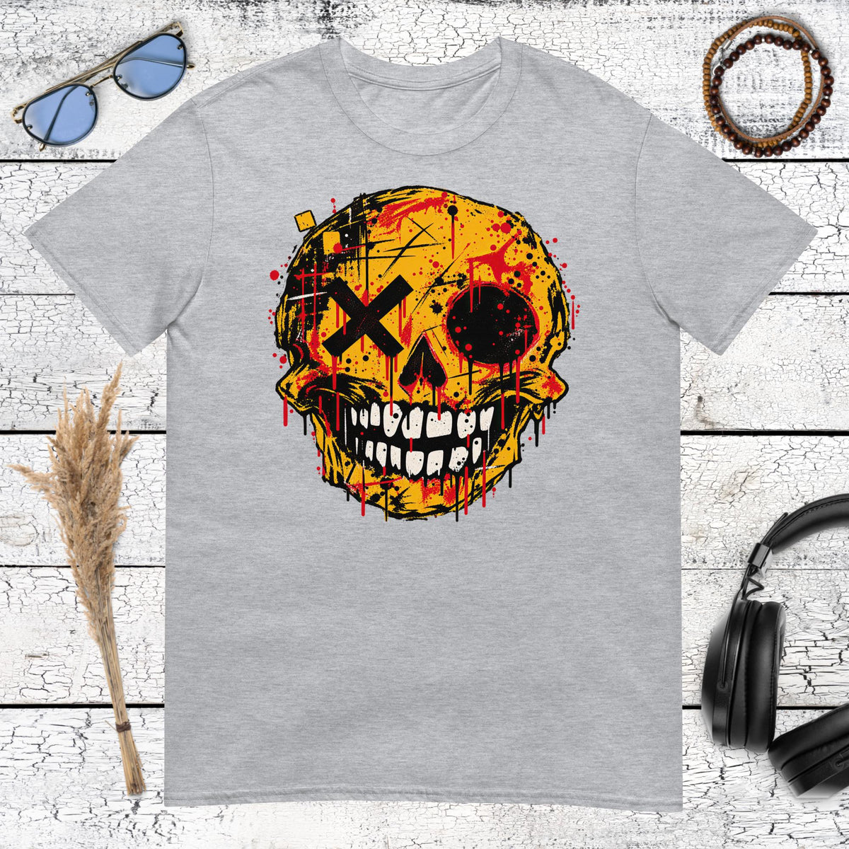 Basquiat Inspired Graffiti Skull T-Shirt – sport grey, front view