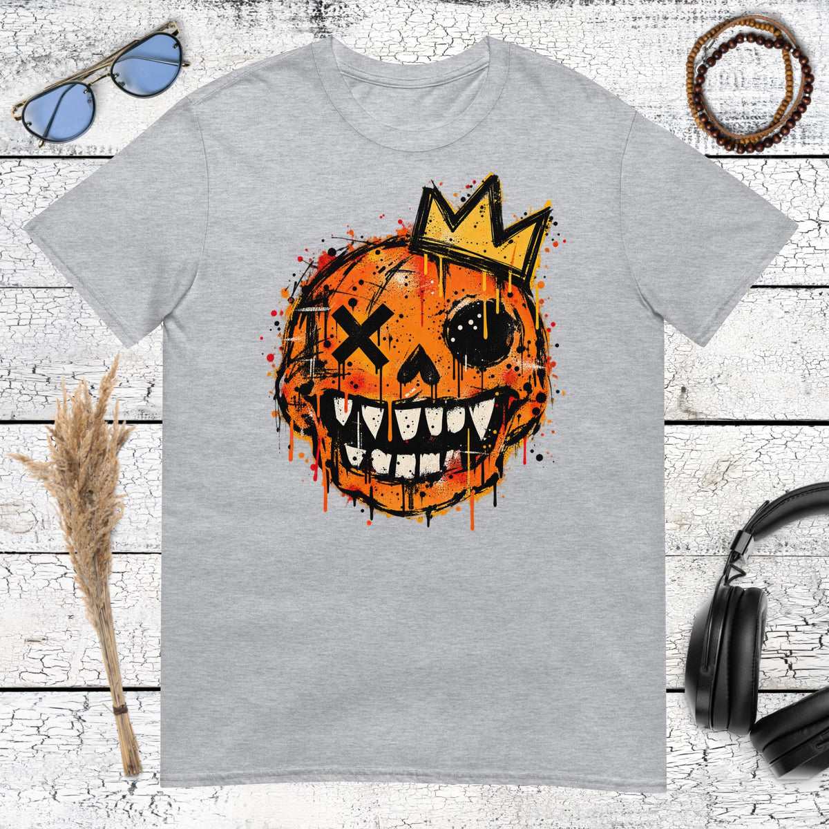 Basquiat Inspired Crown Pumpkin T-Shirt – sport grey, front view
