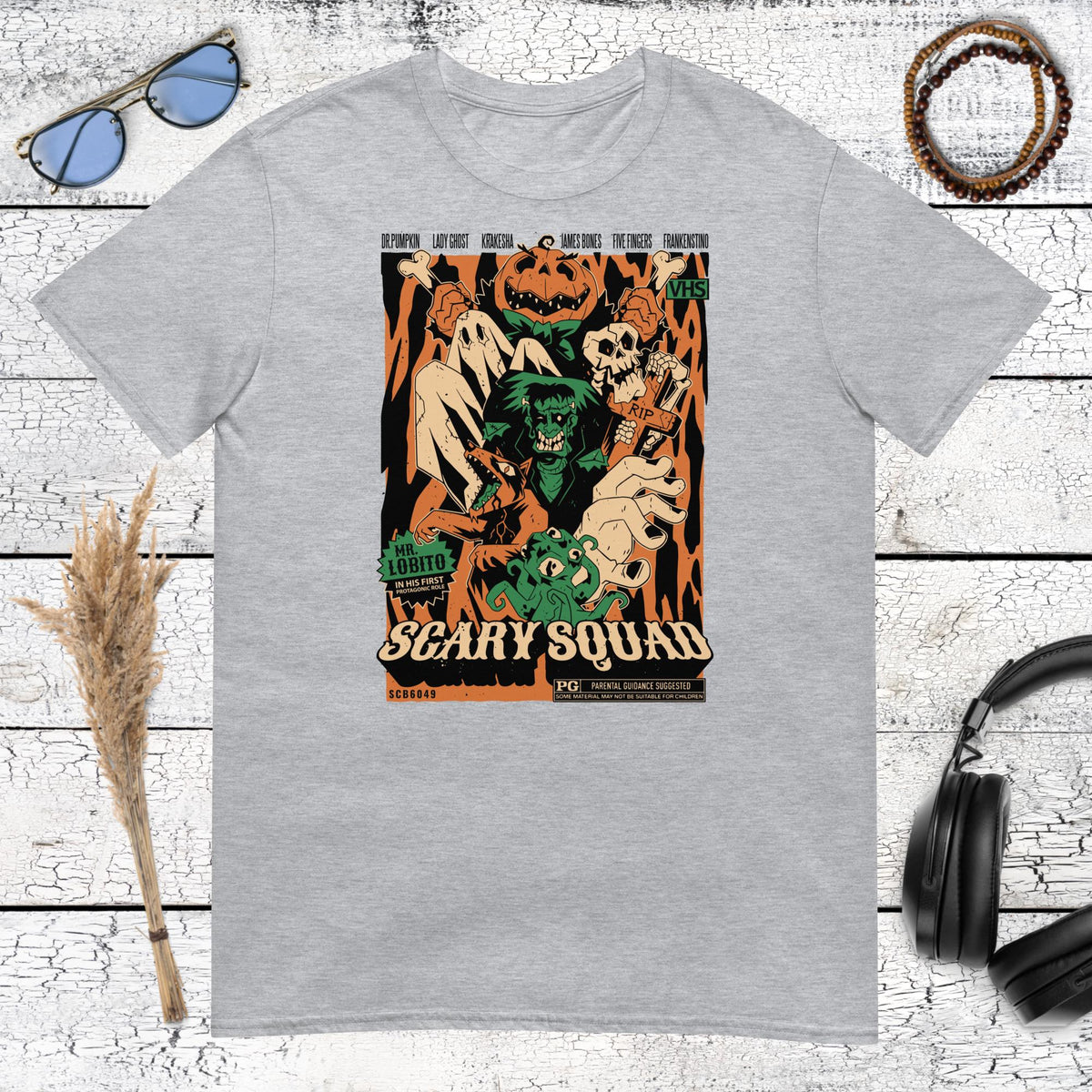 Scary Squad Retro Horror T-Shirt – sport grey, front view