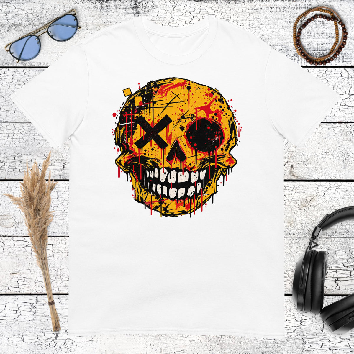 Basquiat Inspired Graffiti Skull T-Shirt – white, front view