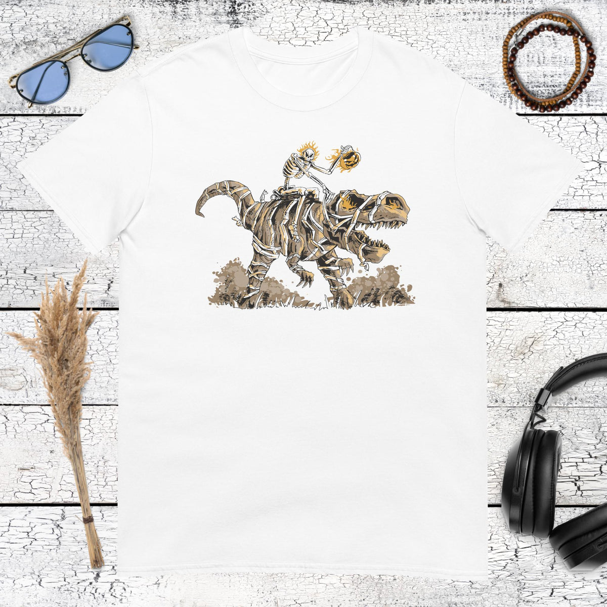 Skeleton Rider T-Rex T-Shirt – white, front view